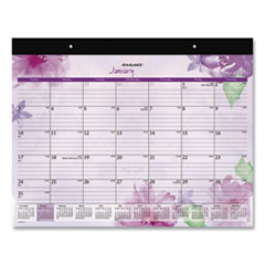 AT-A-GLANCE® Beautiful Day Desk Pad Calendar, Floral Artwork, 21.75 x 17, Assorted Color Sheets, Black Binding